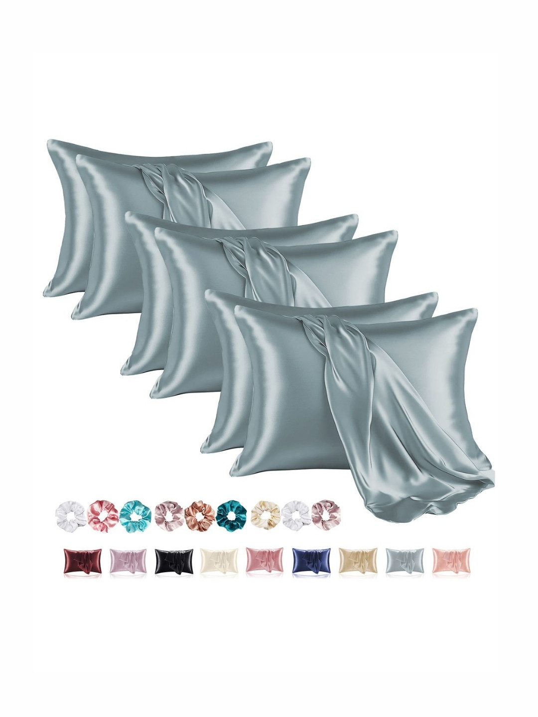 RUBOXA Set Of 6 Satin Pillow Covers With Scrunchies
