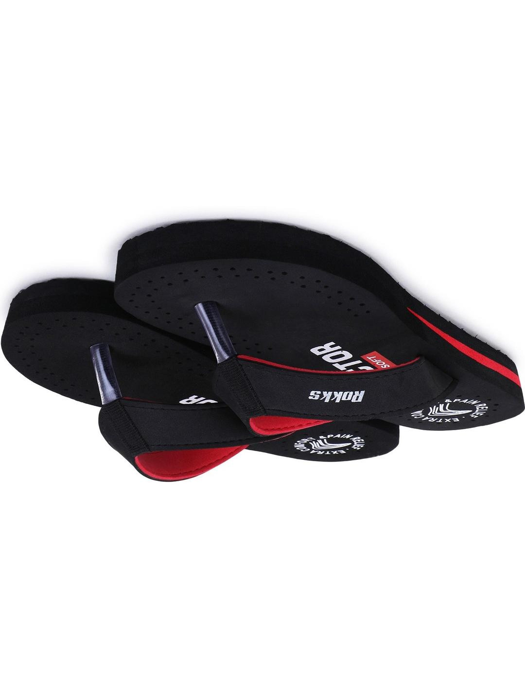 ROKKS Women Printed Black & Red Rubber Thong Flip-Flops