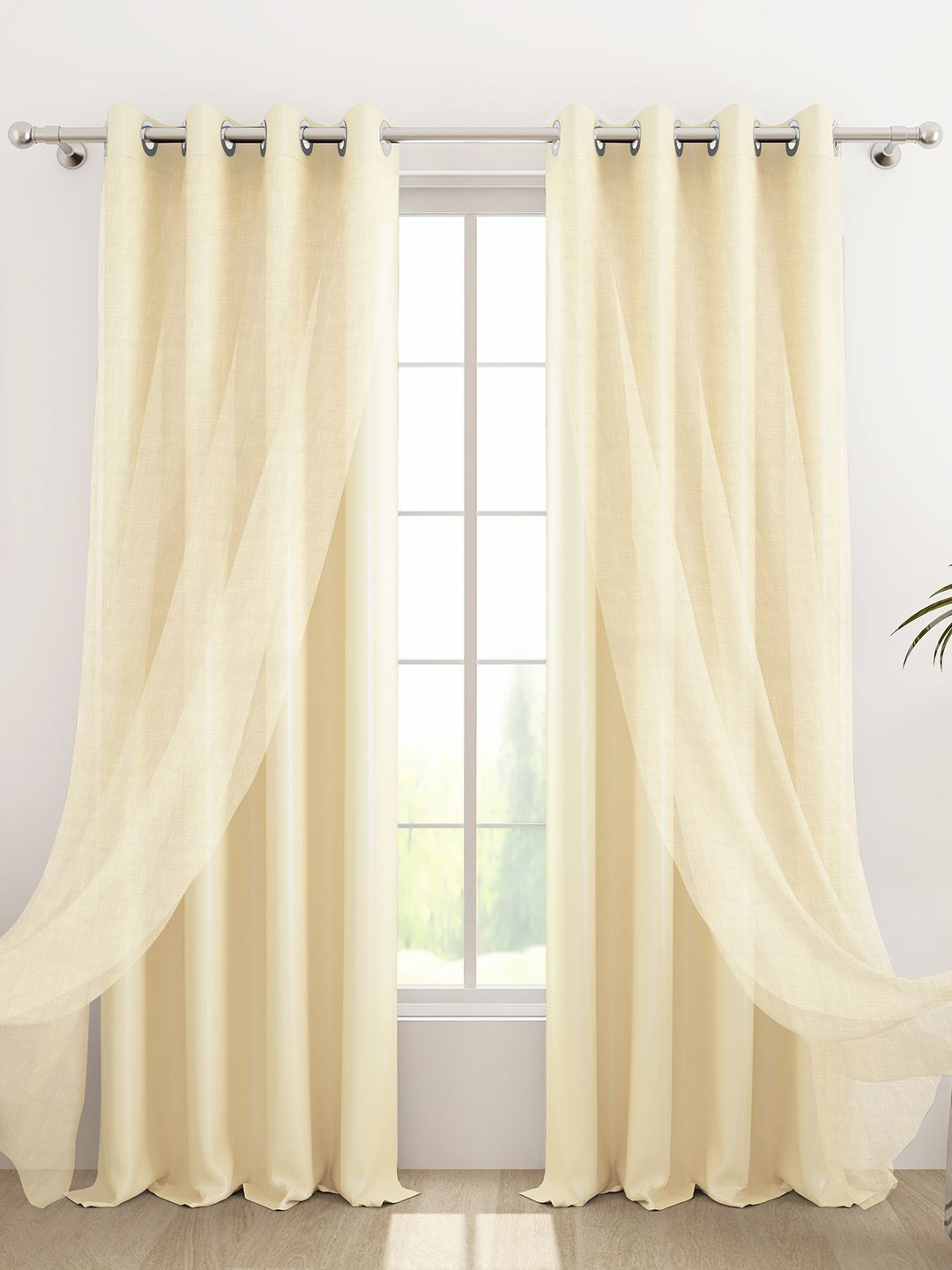 Story@home Pack of 2 Cream Blackout & Sheer Combo Semi Long Door Curtain 8 Feet