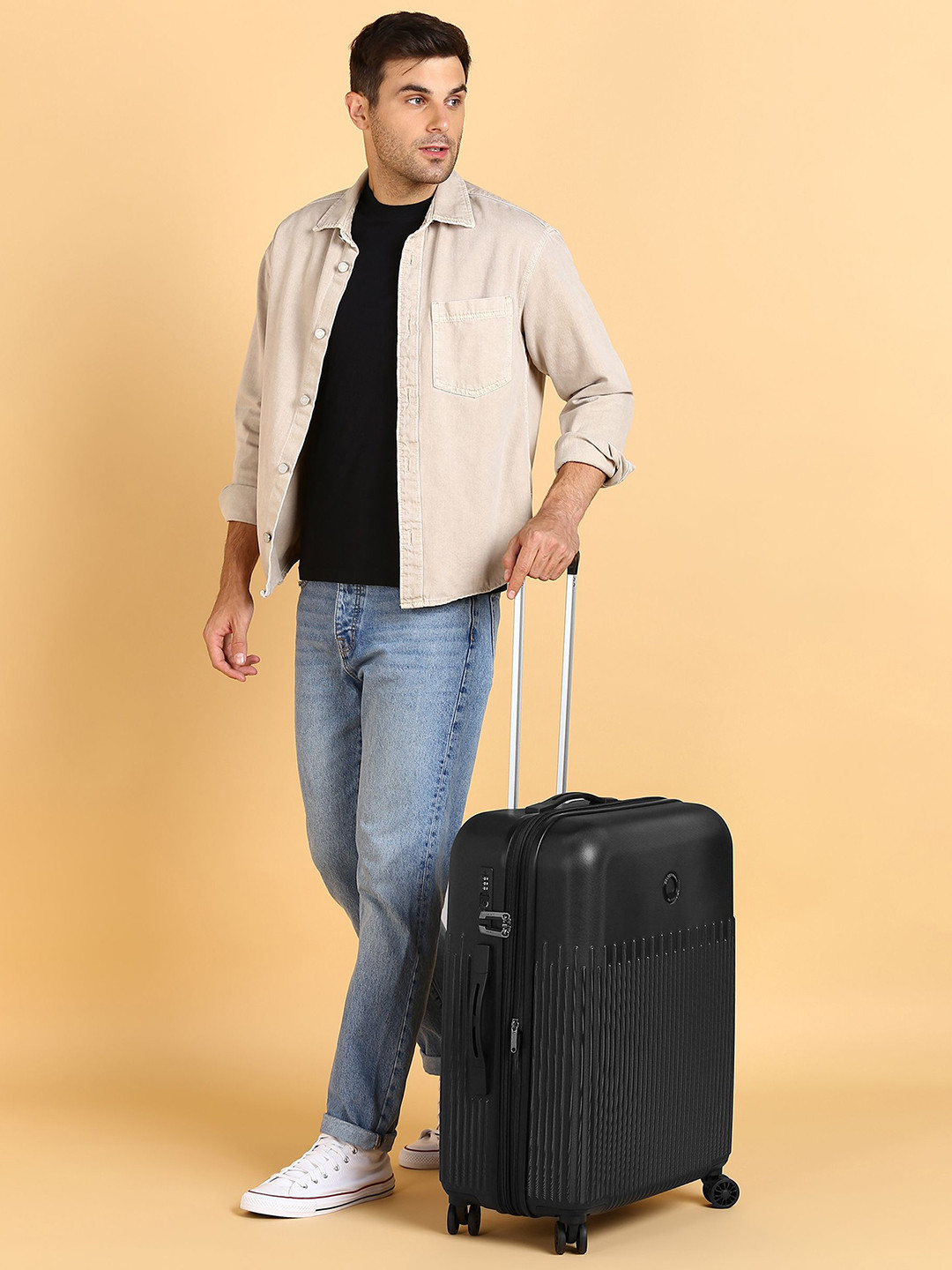 DELSEY PARIS LIMA Large Check-in Expandable Suitcase - Hard-Sided Black Polycarbonate Trolley with TSA Lock