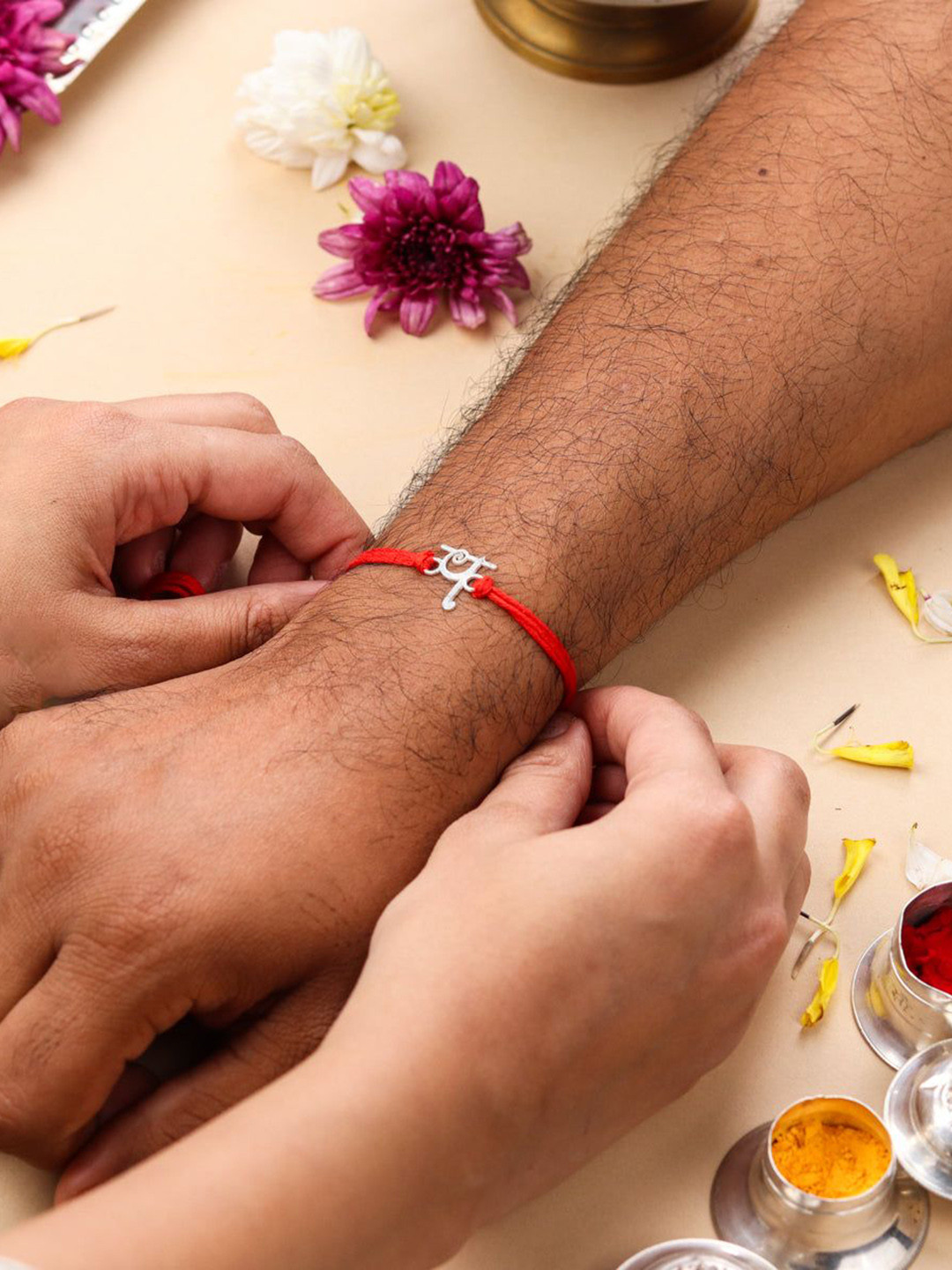 House of Aadyaa 92.5 Sterling Silver Laser Cut Akshar in Devnagari Thread Rakhi