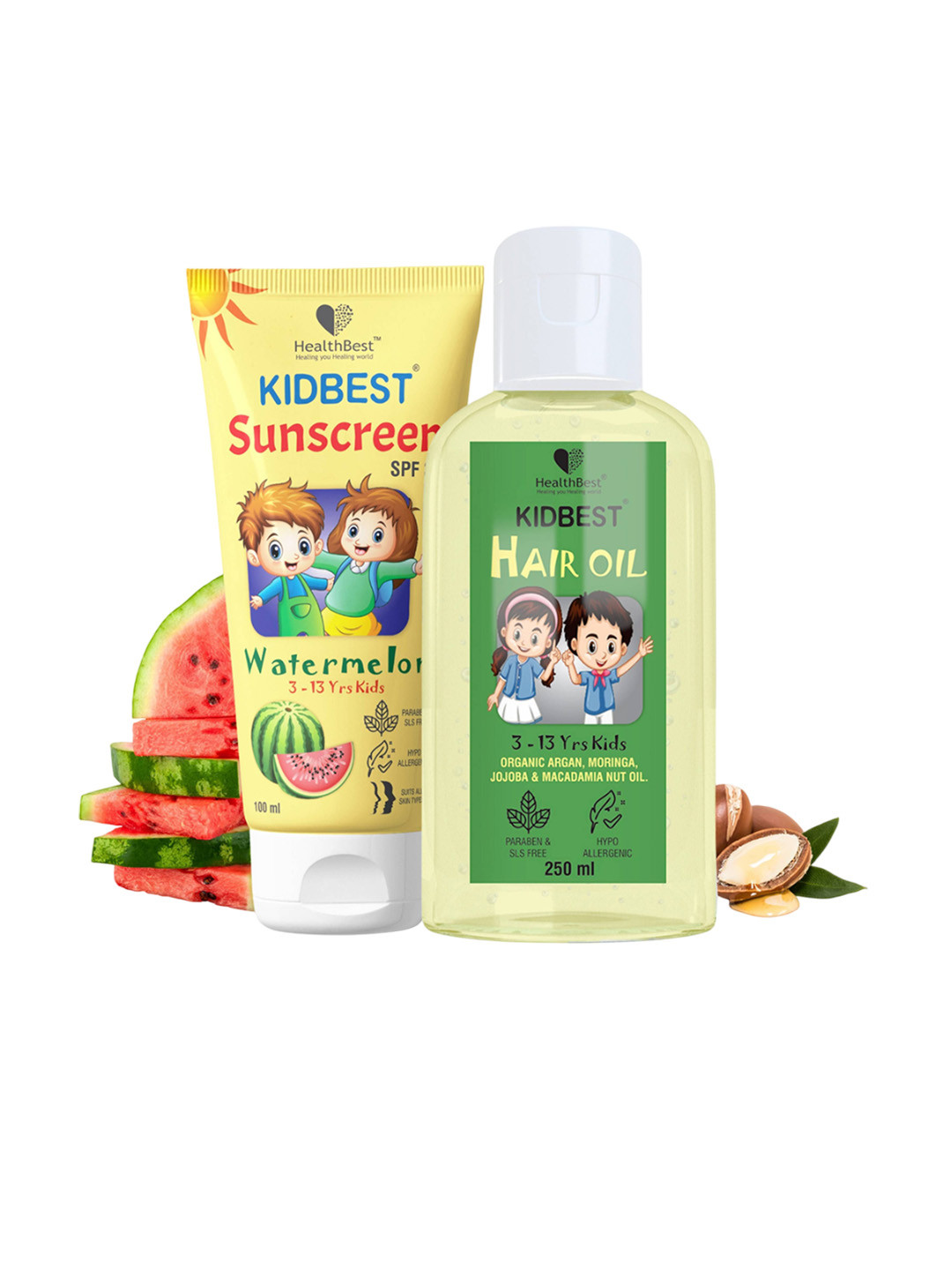 HealthBest Set Of 2 Kidbest Sunscreen SPF 30 - 100 ml With Hair Oil - 250 ml