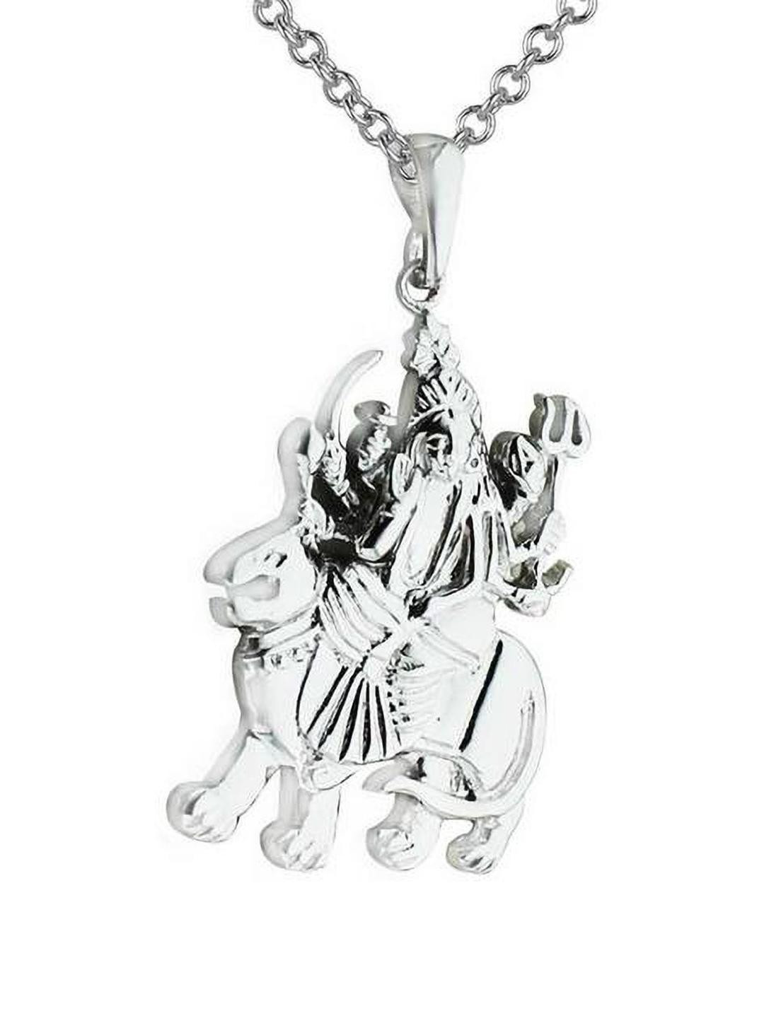 RAVIOUR LIFESTYLE Silver Pleated Durga Idol Pendant