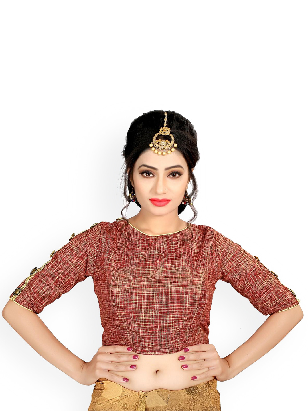 KING SALES Printed Round Neck Readymade SareeBlouse