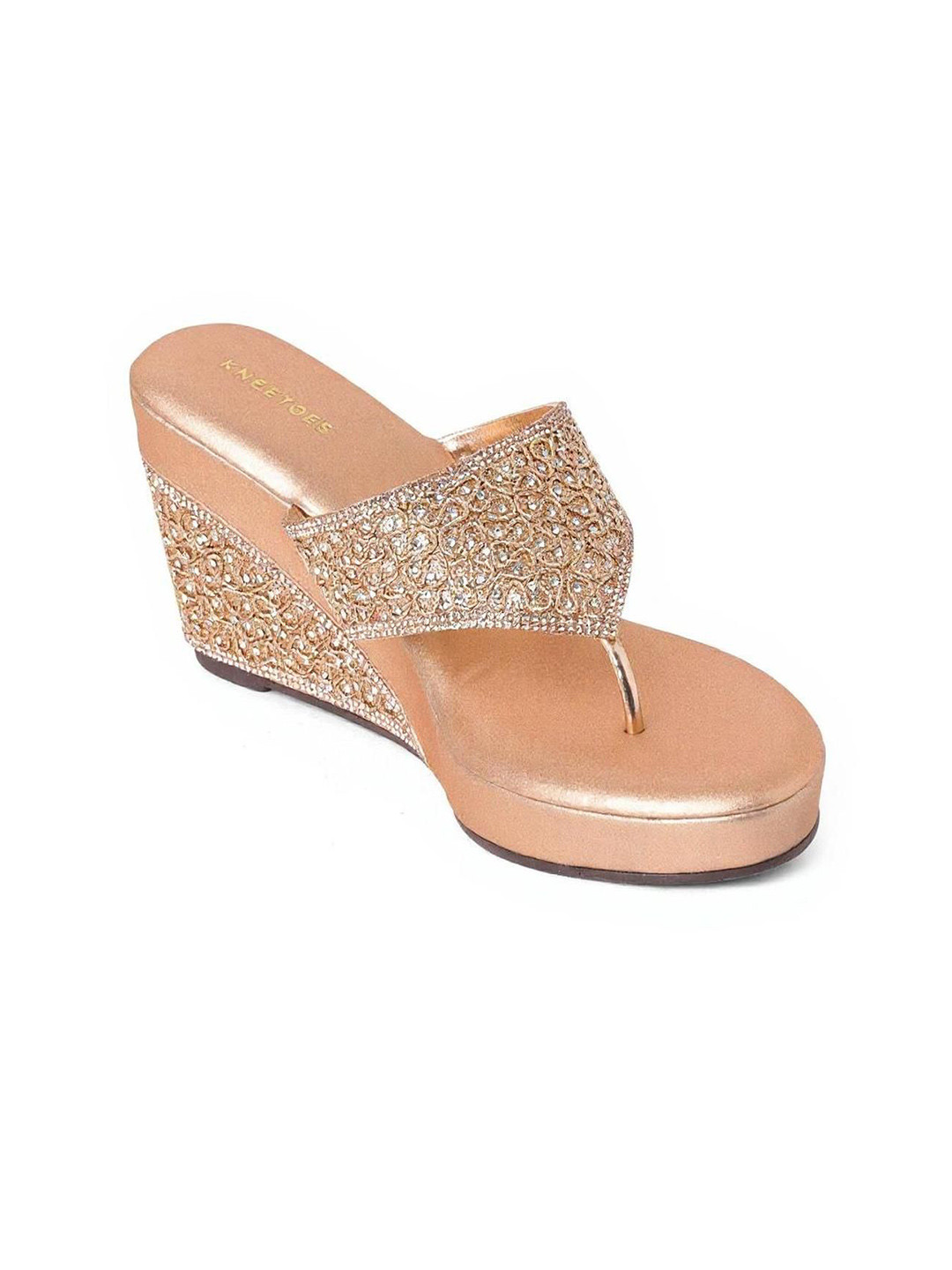 Kneetoes Women Dazzling Rose Gold Wedge Sandals