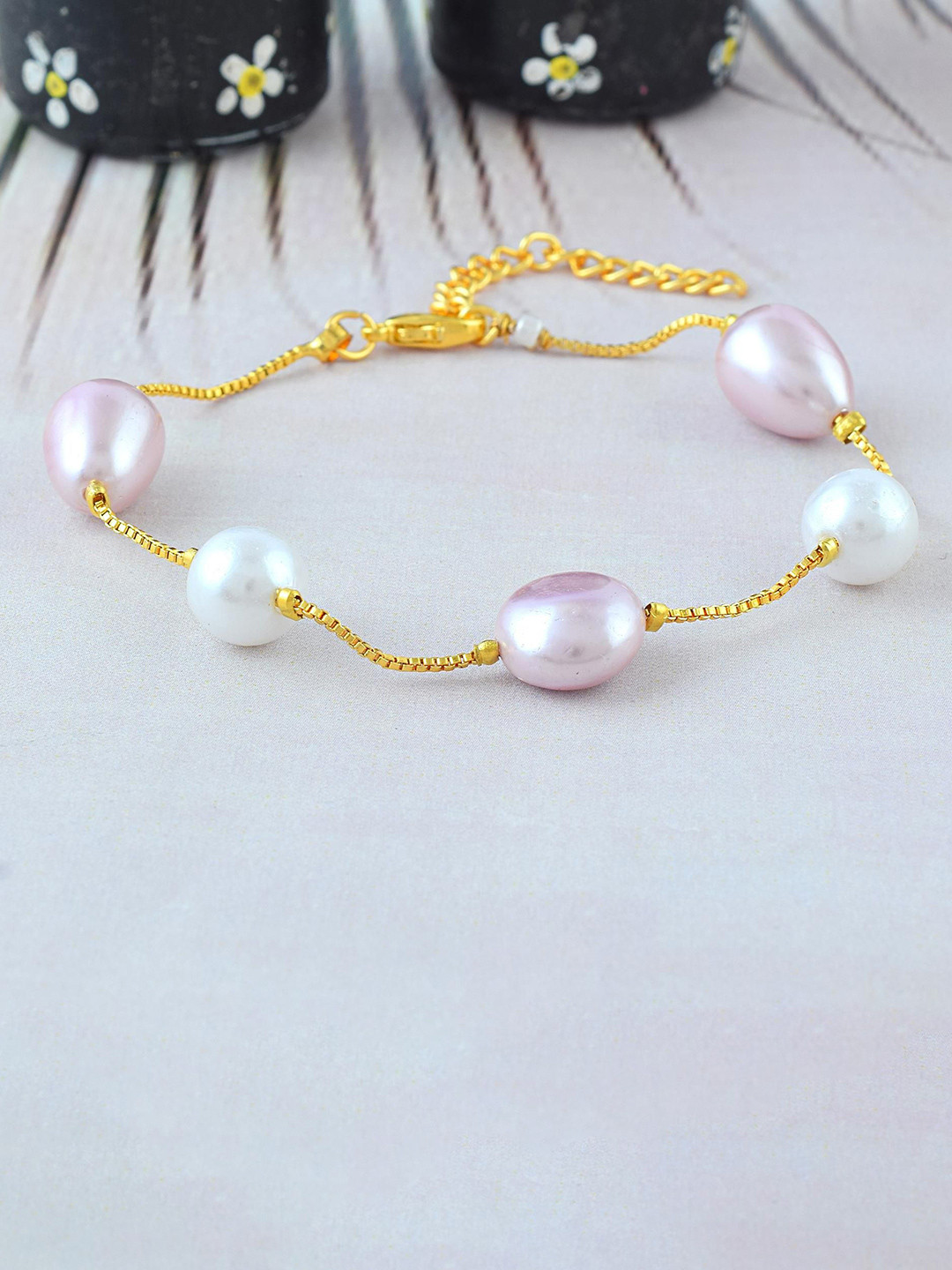 Missmister Brass-Plated Fresh Water Pearls Link Bracelet