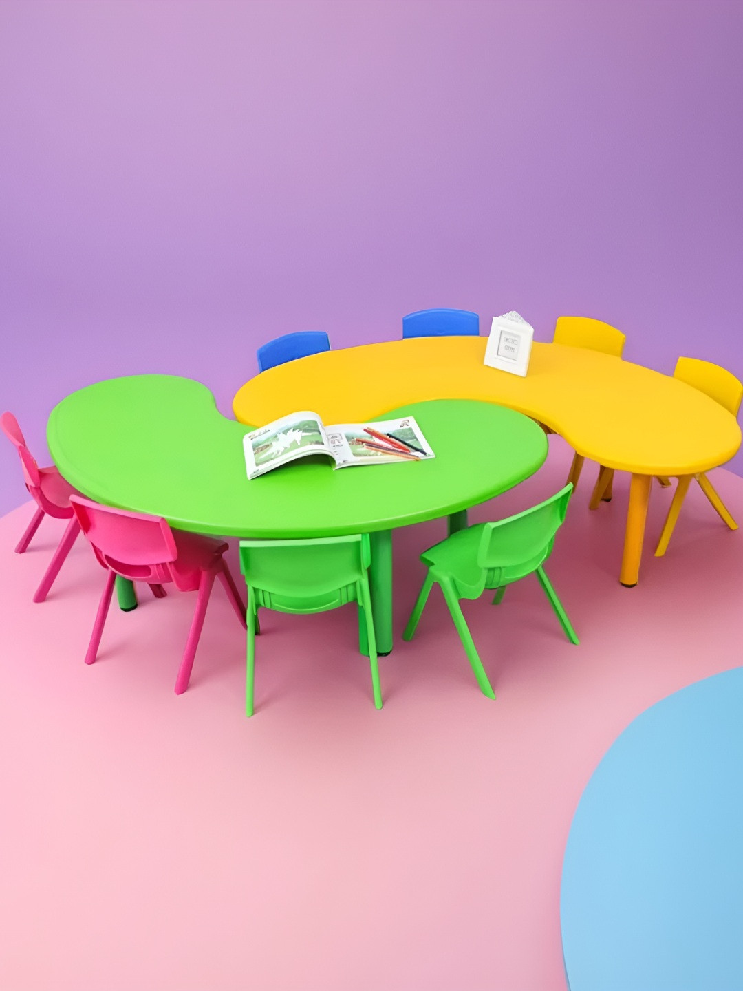 Ehomekart Kids Set Of 2 Adjustable Height Study Tables With 10 Chairs