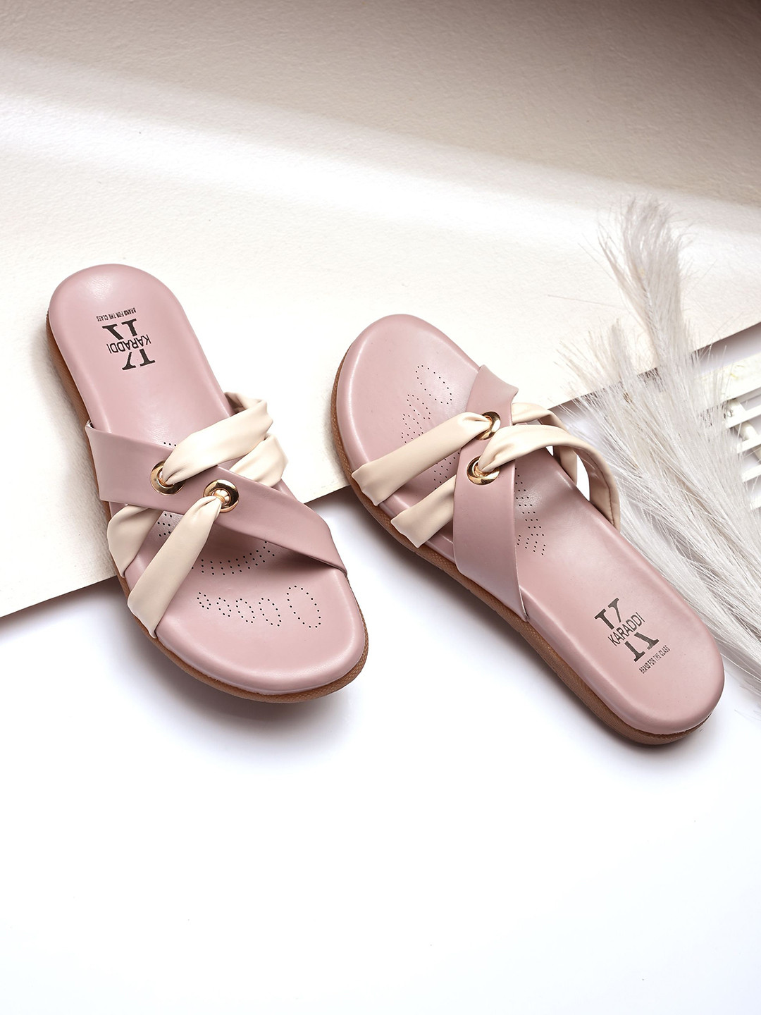 KARADDI Women Soft Napa Soild Shine Ortho Slip-On Open Toe Flats