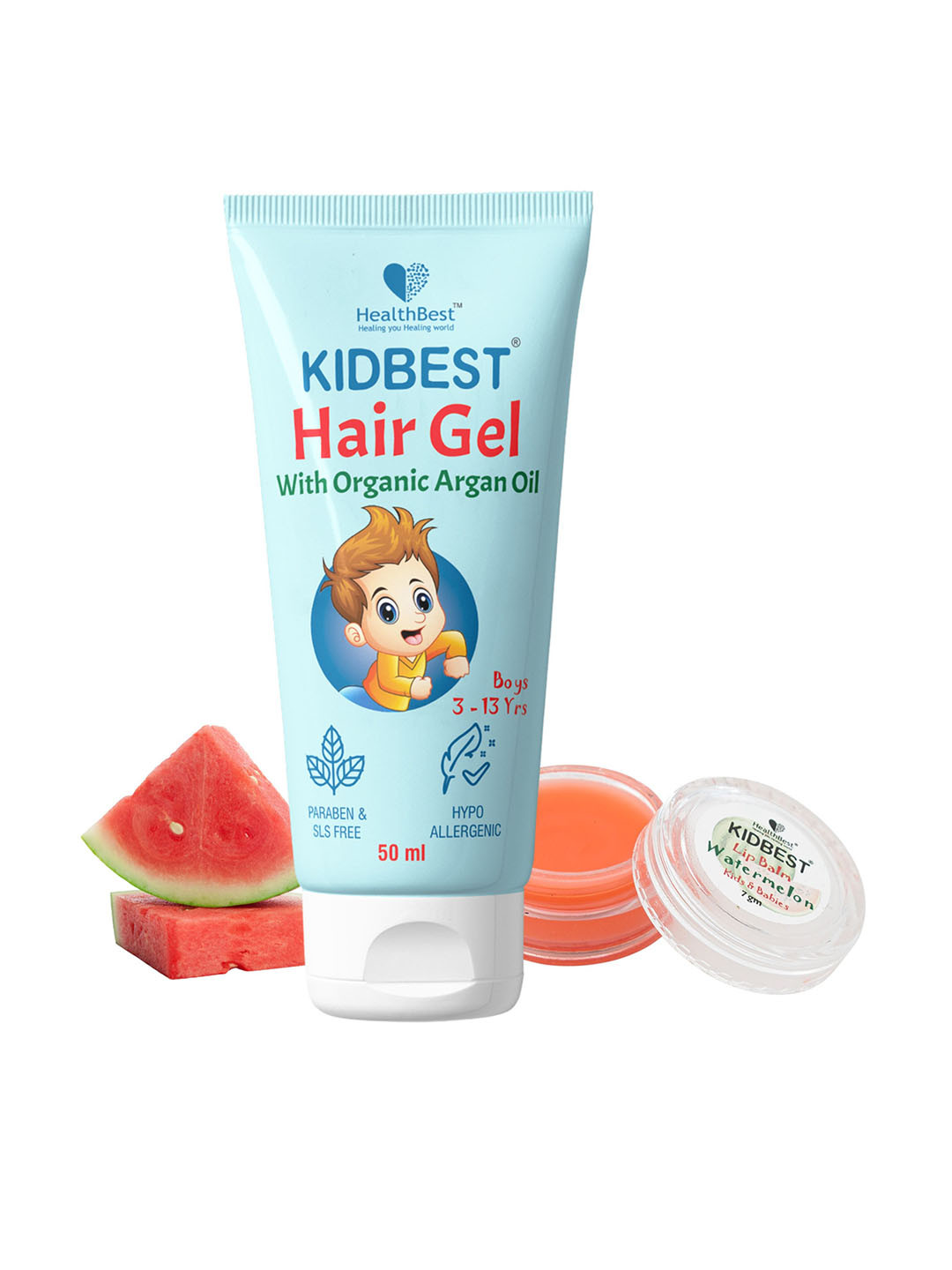 HealthBest Set Of 2 Kid Best Hair Gel - 50 ml With Watermelon Lip Balm - 7 g