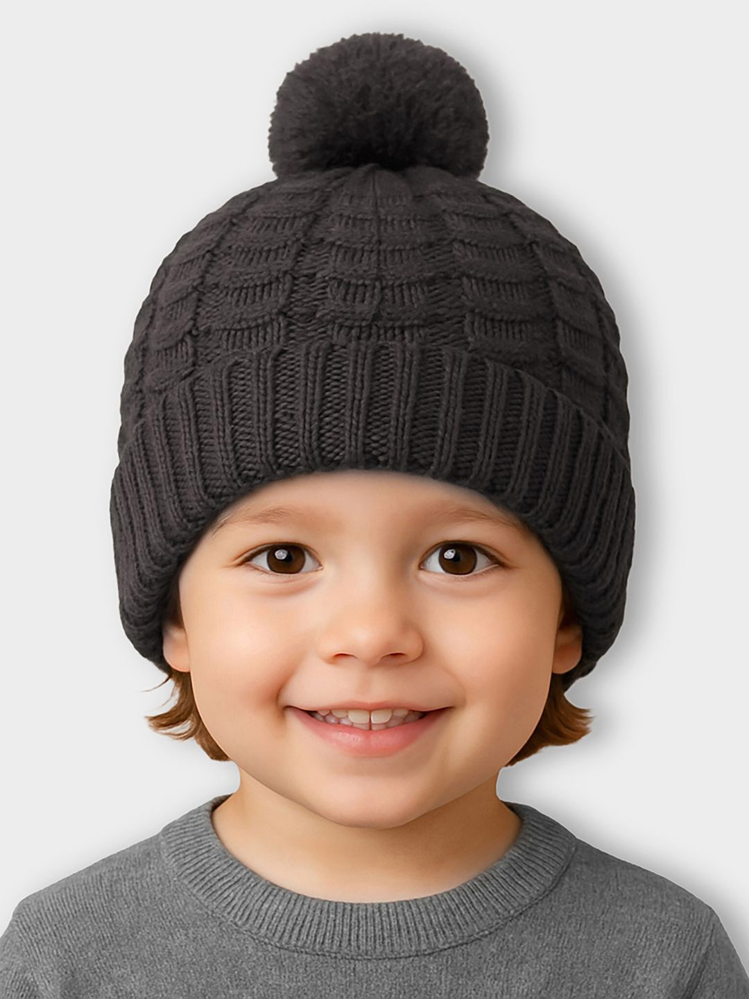 MiArcus Kids Grey Cable Knit Skull Cotton Cap
