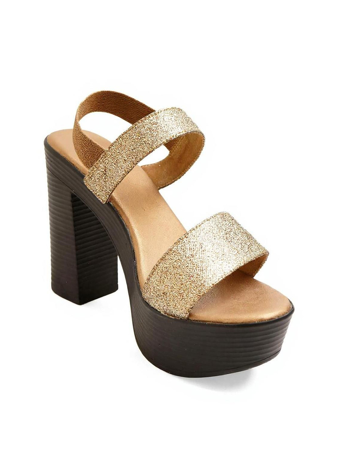 Kneetoes Women Lustrous Gold Stacked High Heels