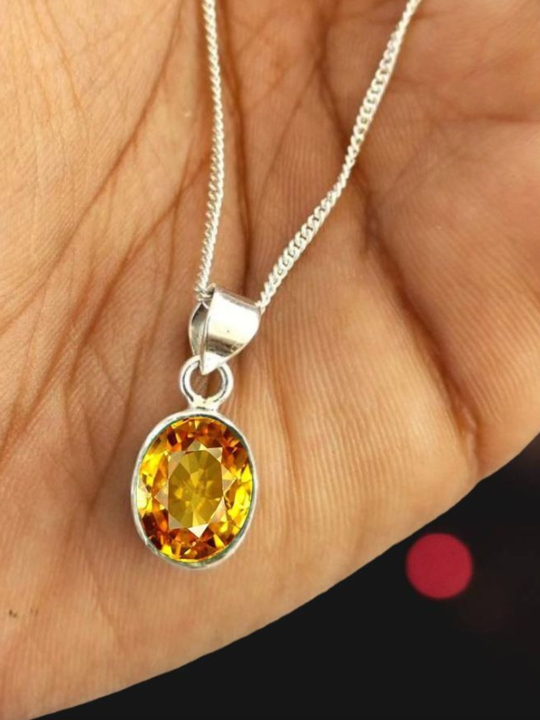 GenZcomplex Unisex Silver Plated Pukhraj Stone Studded Pendant