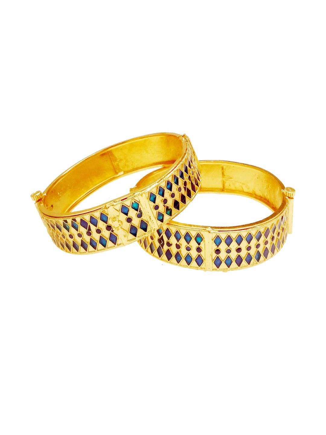 Balaji Gold Pack of 2  Gold-Plated Blue Stone studded Copper Axomiya Bangle
