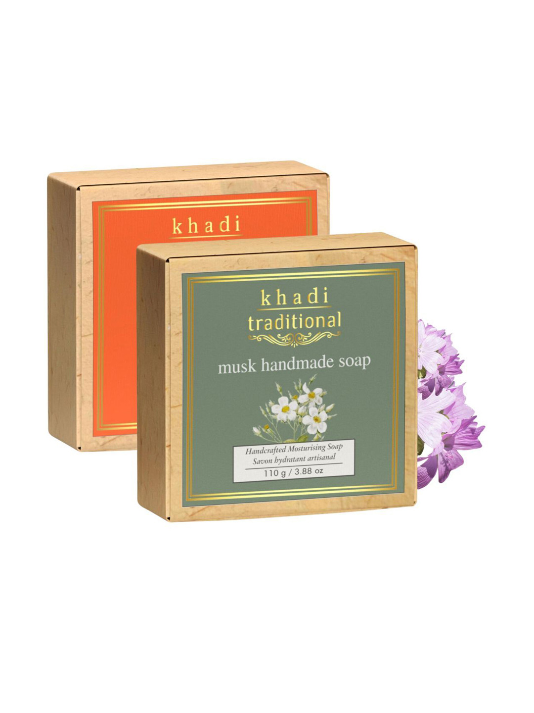 Khadi Traditional Pack of 2 Unisex Soap Almond Saffron & Musk Handmade Soaps- 110 g Each