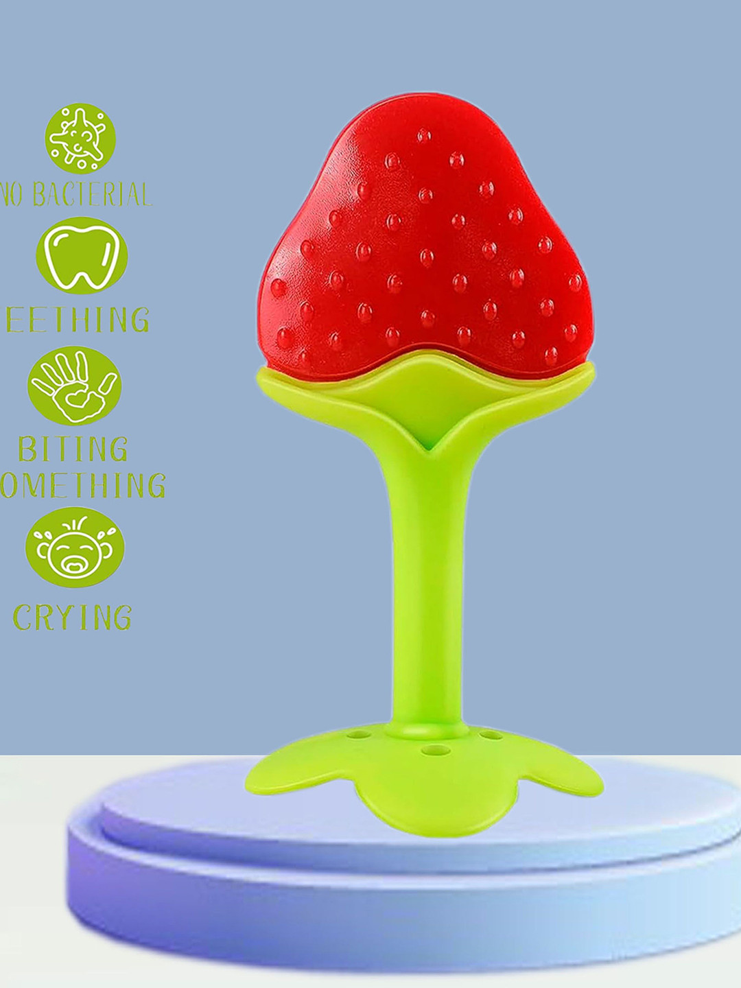 Joy Buzz Kids Strawberry Shape Silicone Fruit Teether - Red