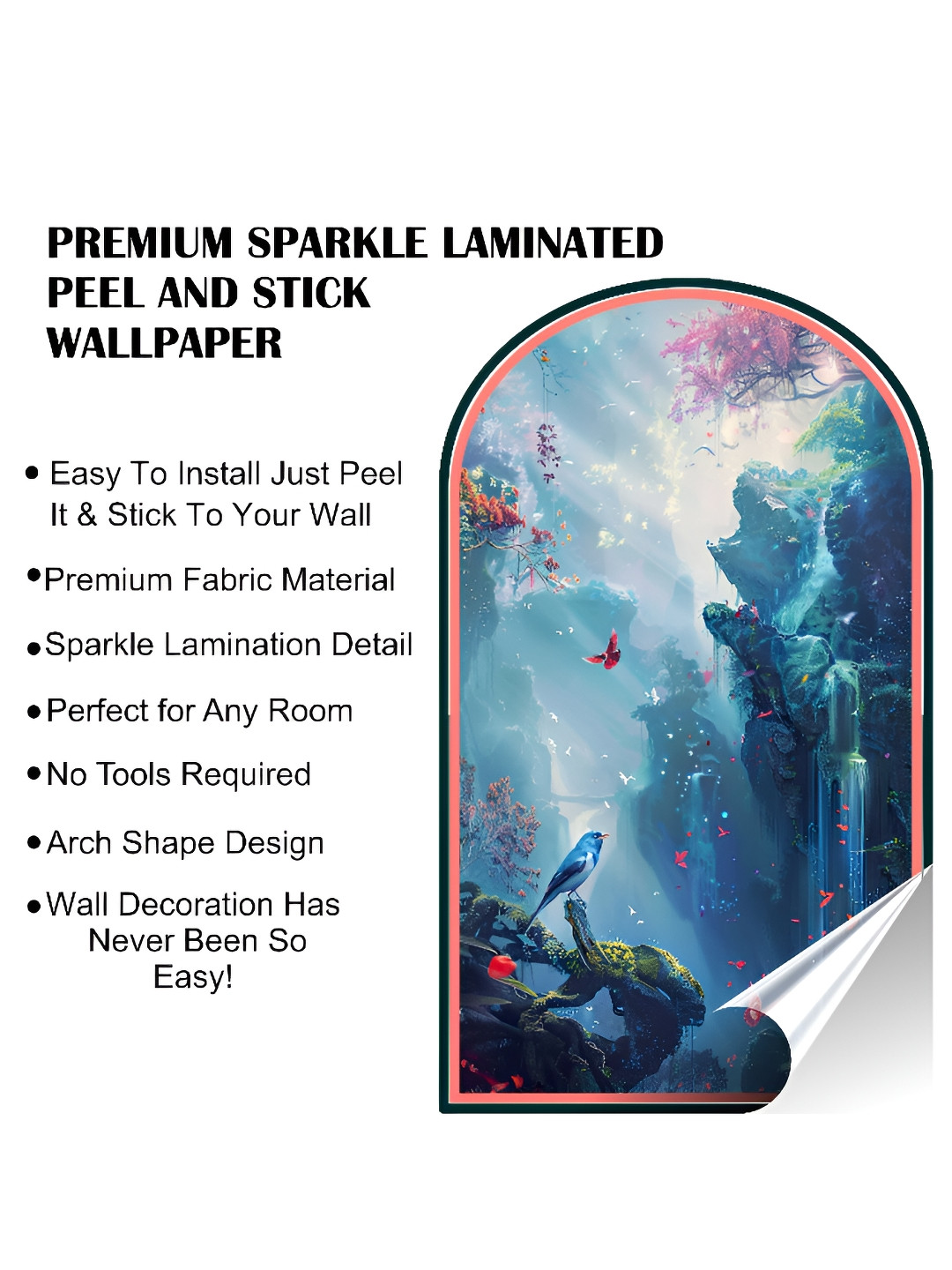 Myntra Elegant Homes Blue & White Printed Arch Design With Fantasy Landscape Wall Sticker