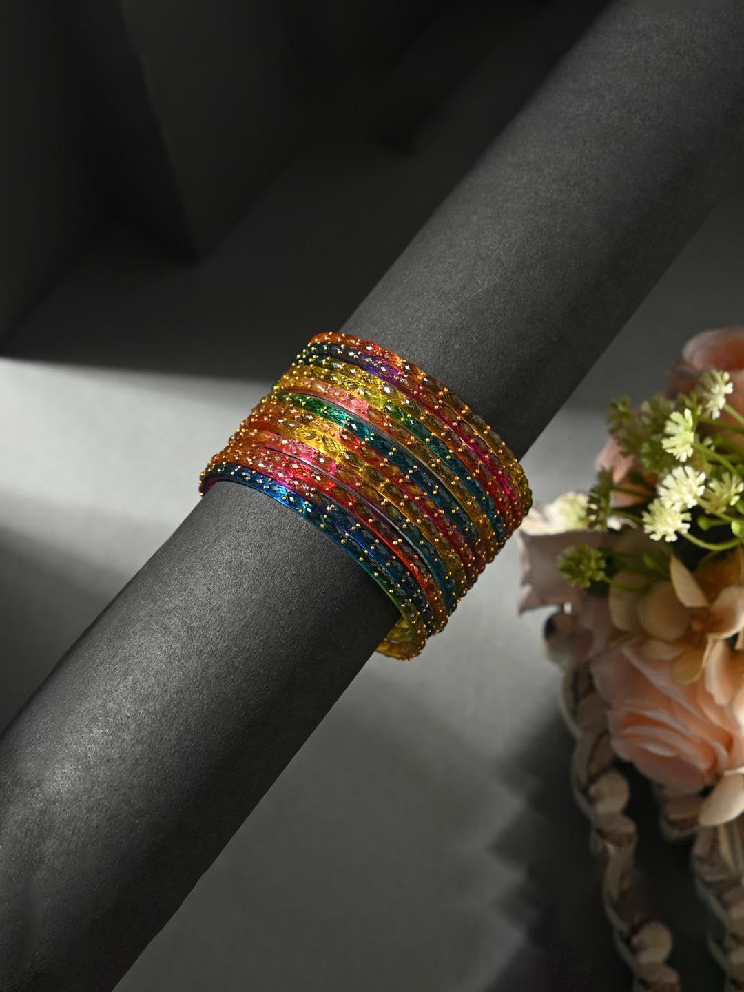 1ST TIME 12Pcs Beaded Glass Bangles