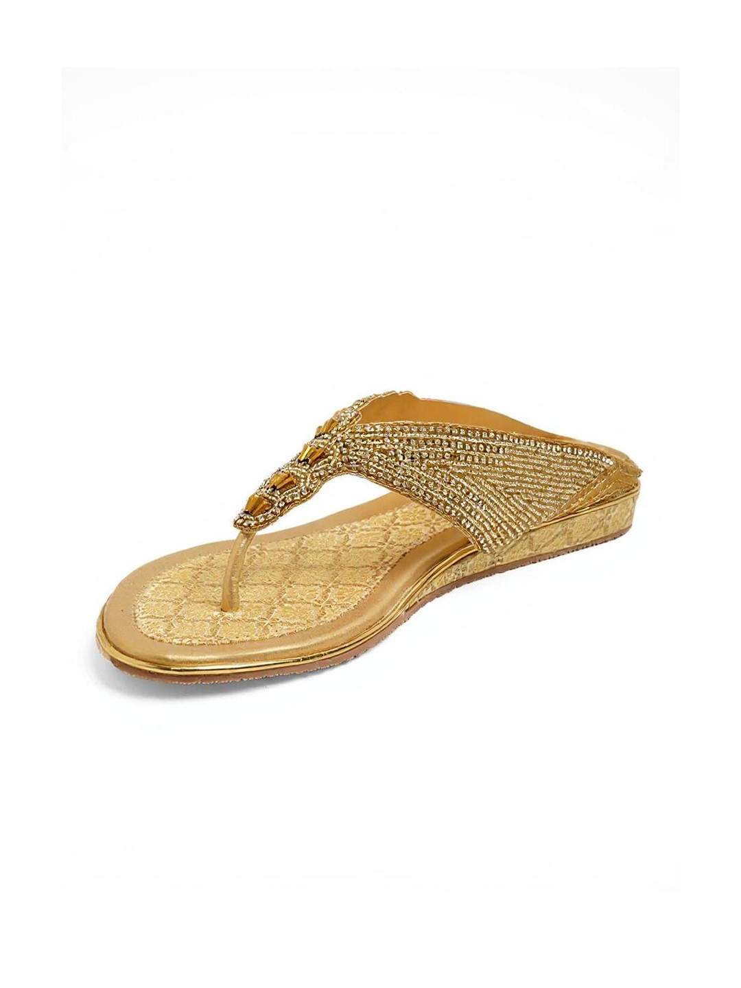 Kneetoes Women Luxe Beaded Gold Ethnic-Motif Thong Sandals