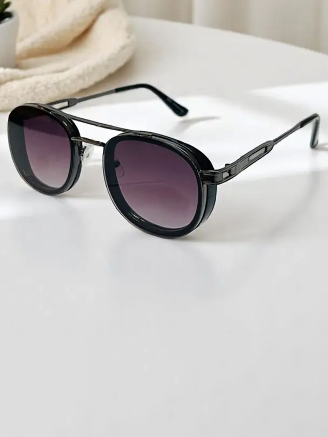 SPADEACES Men Black Lens & Black Round Sunglasses with