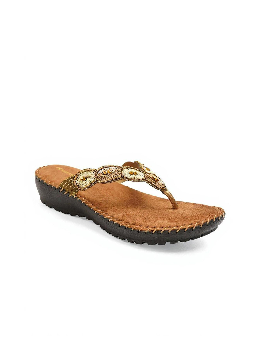 Kneetoes Women Bead Luxe Bronze Thong Sandals