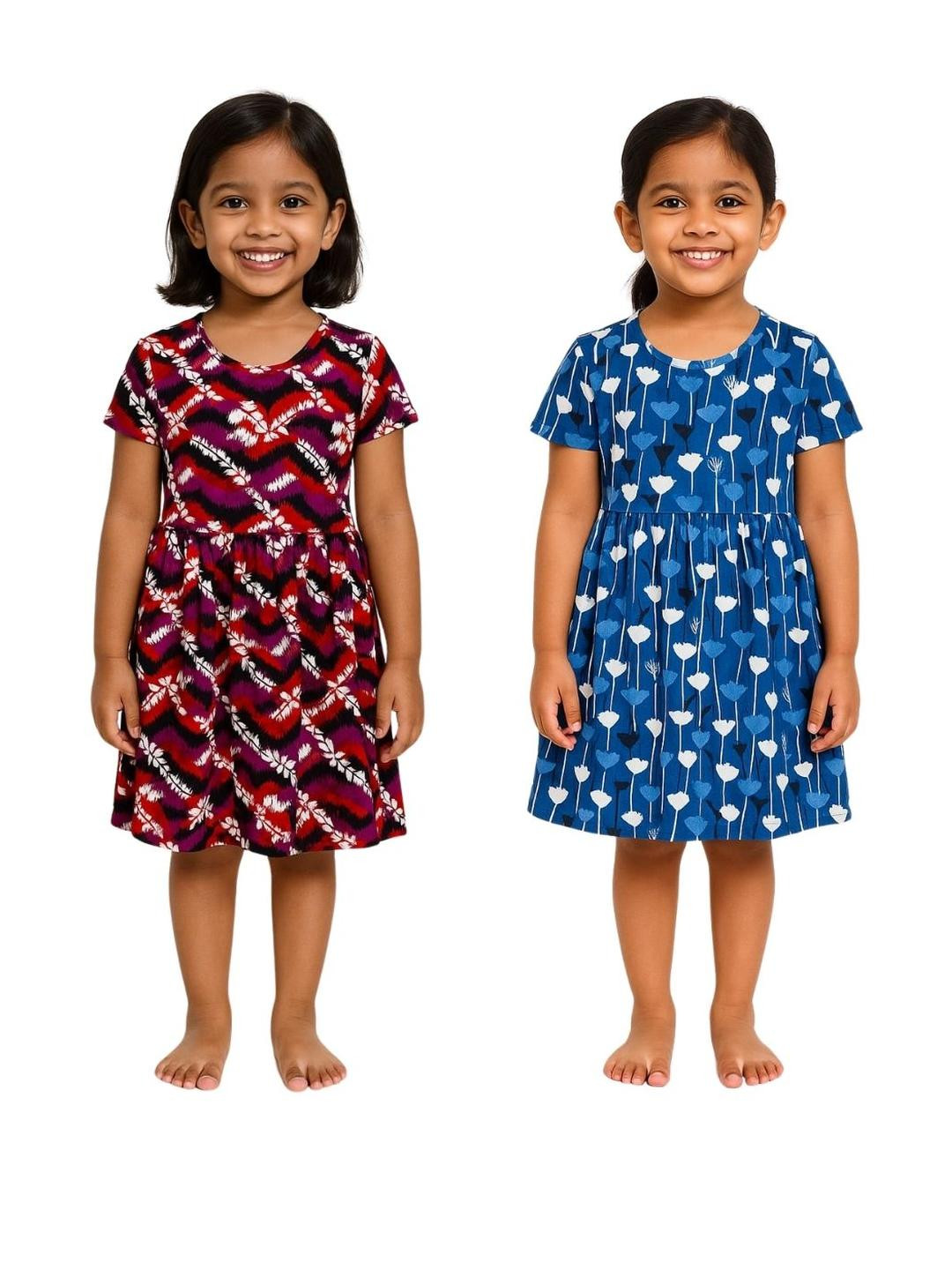 Veecap Pack of 2 Girls Violet Blue Graphic Print Dress