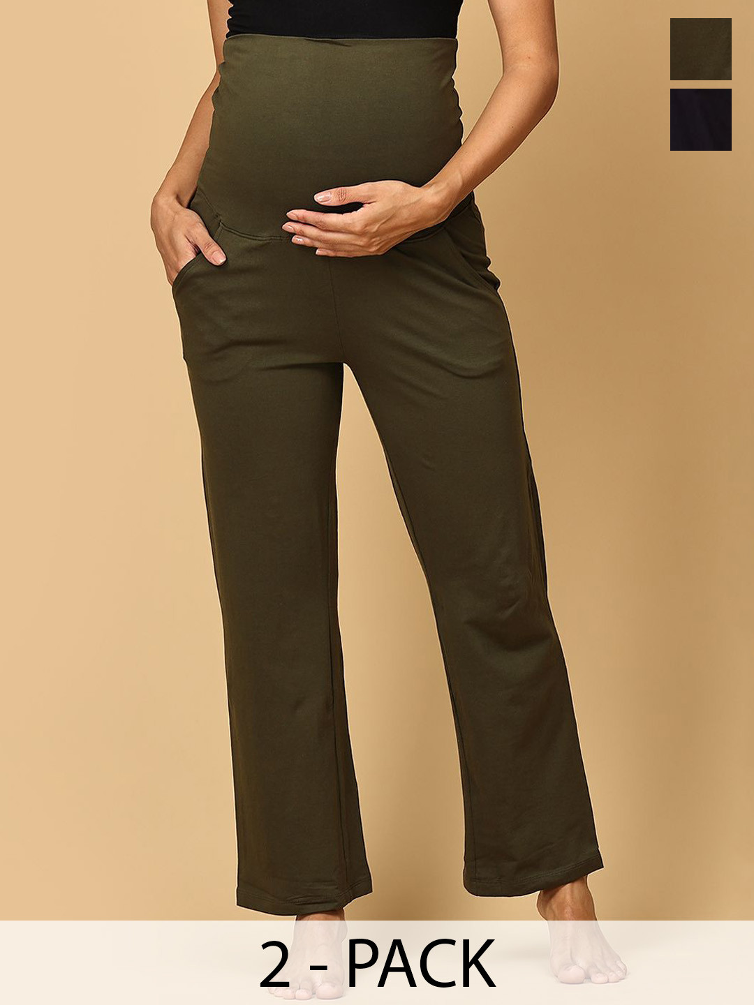 The Mom Store Women Pack Of 2 Cotton Comfy Maternity Trackpants