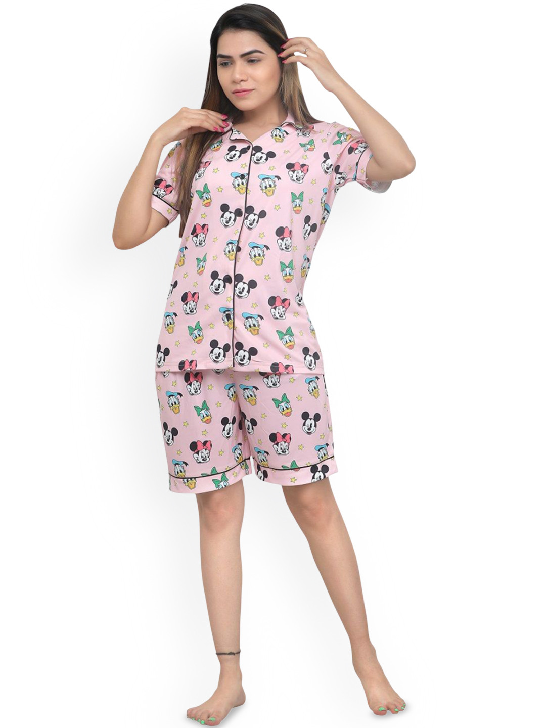 HEERALI FASHION Women Cartoon Characters Printed Shirt & Shorts Night Suits