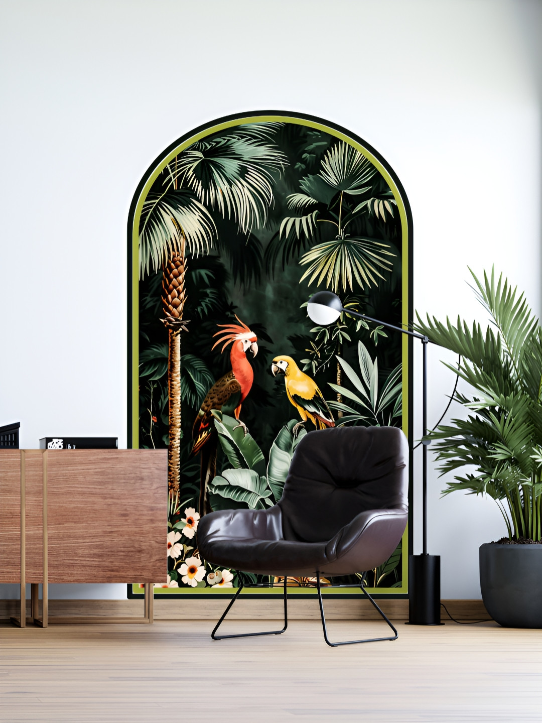 Myntra Elegant Homes Green & Red Tropical Paradise Printed Self-Adhesive WallStickers