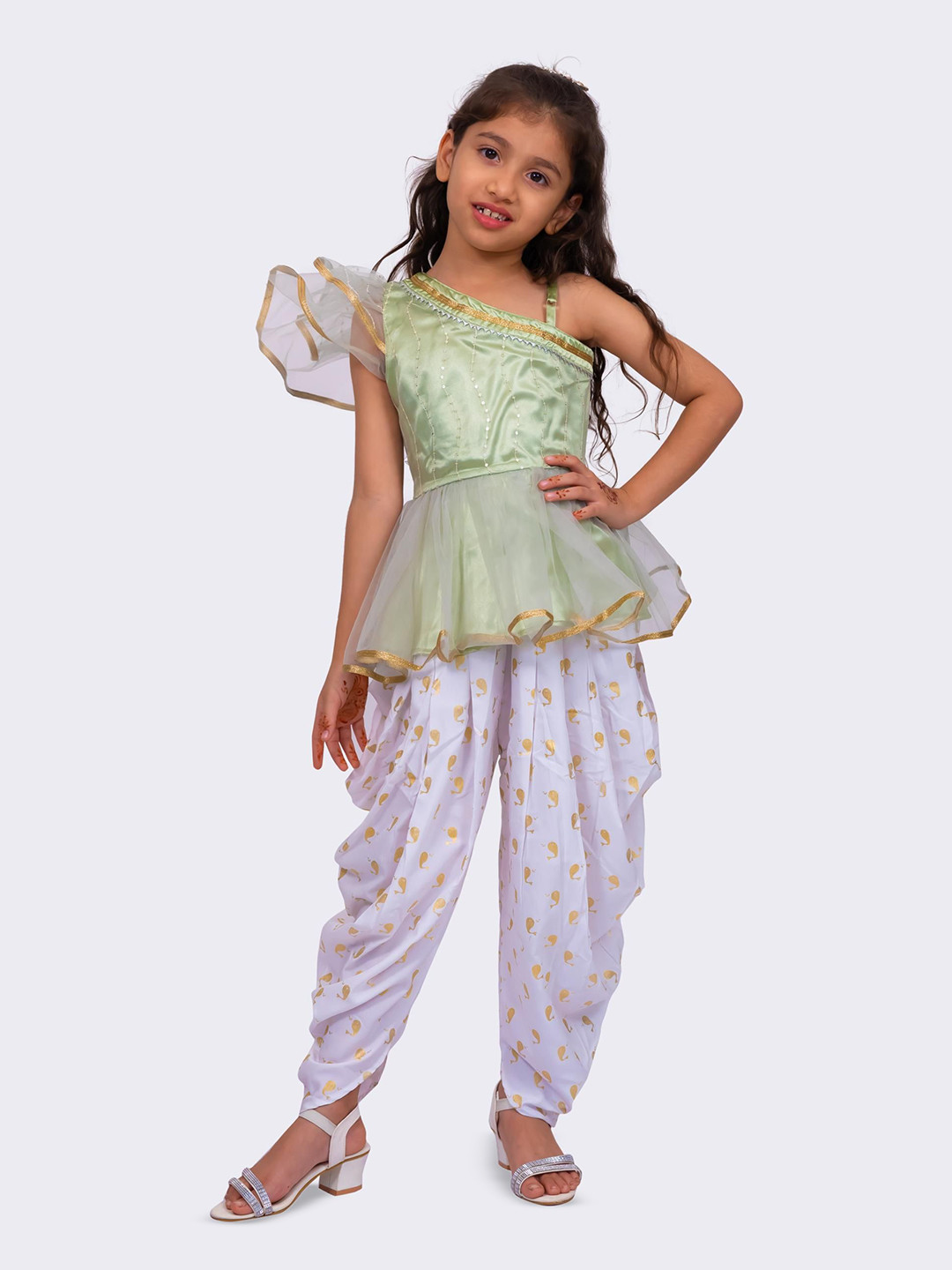 Twisha Girls One Shoulder Top With Dhoti Pants