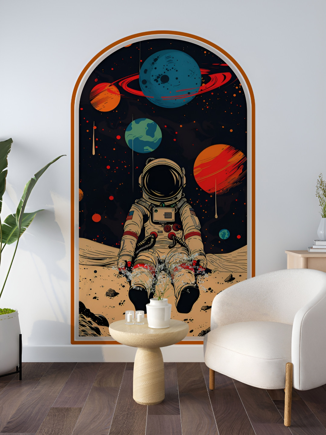 Myntra Elegant Homes Black & Red Astronaut & Planets Printed Decorative Wallpaper