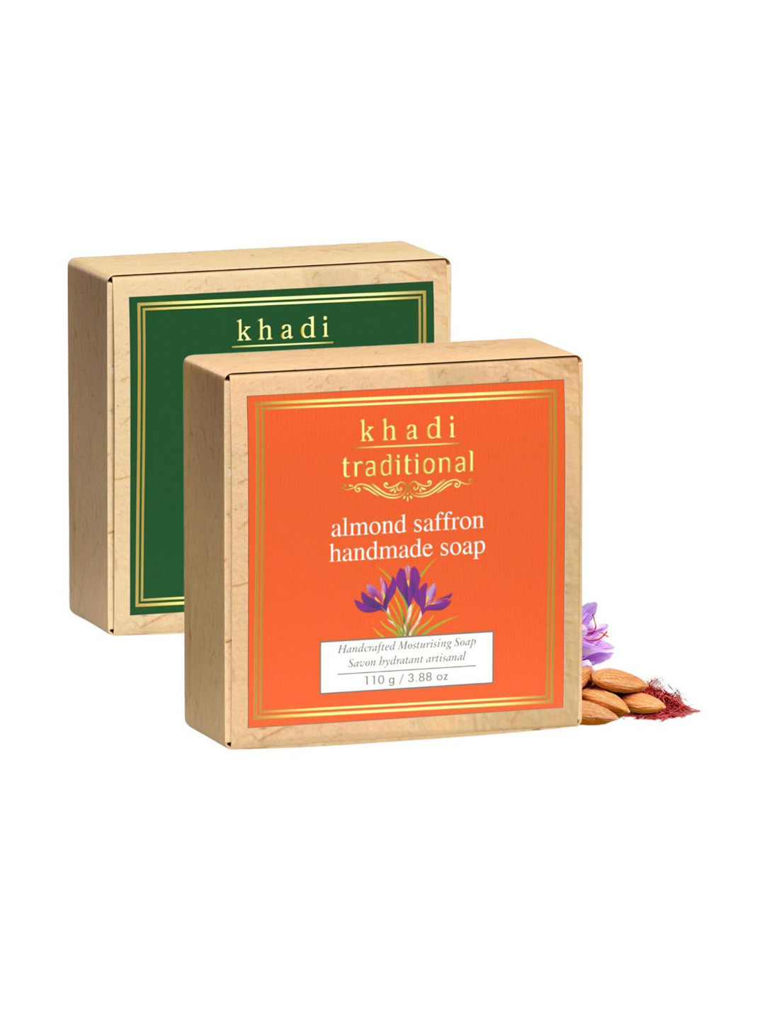 Khadi Traditional Pack of 2 Unisex Soap Almond Saffron & Neem Handmade Soaps - 110 g Each