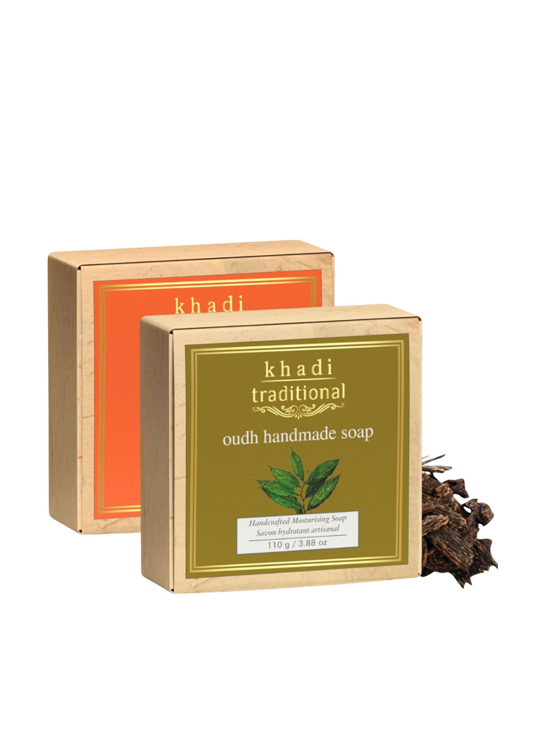 Khadi Traditional Pack of 2 Unisex Soap Almond Saffron & Oudh Handmade Soaps 110 g Each
