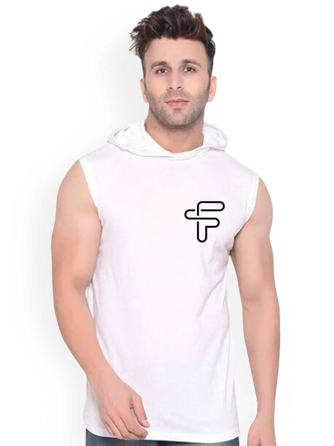 FABSTIEVE Life Is Short Back Printed Cotton Hooded Neck Gym Vest VK-44B_pt-43 White M