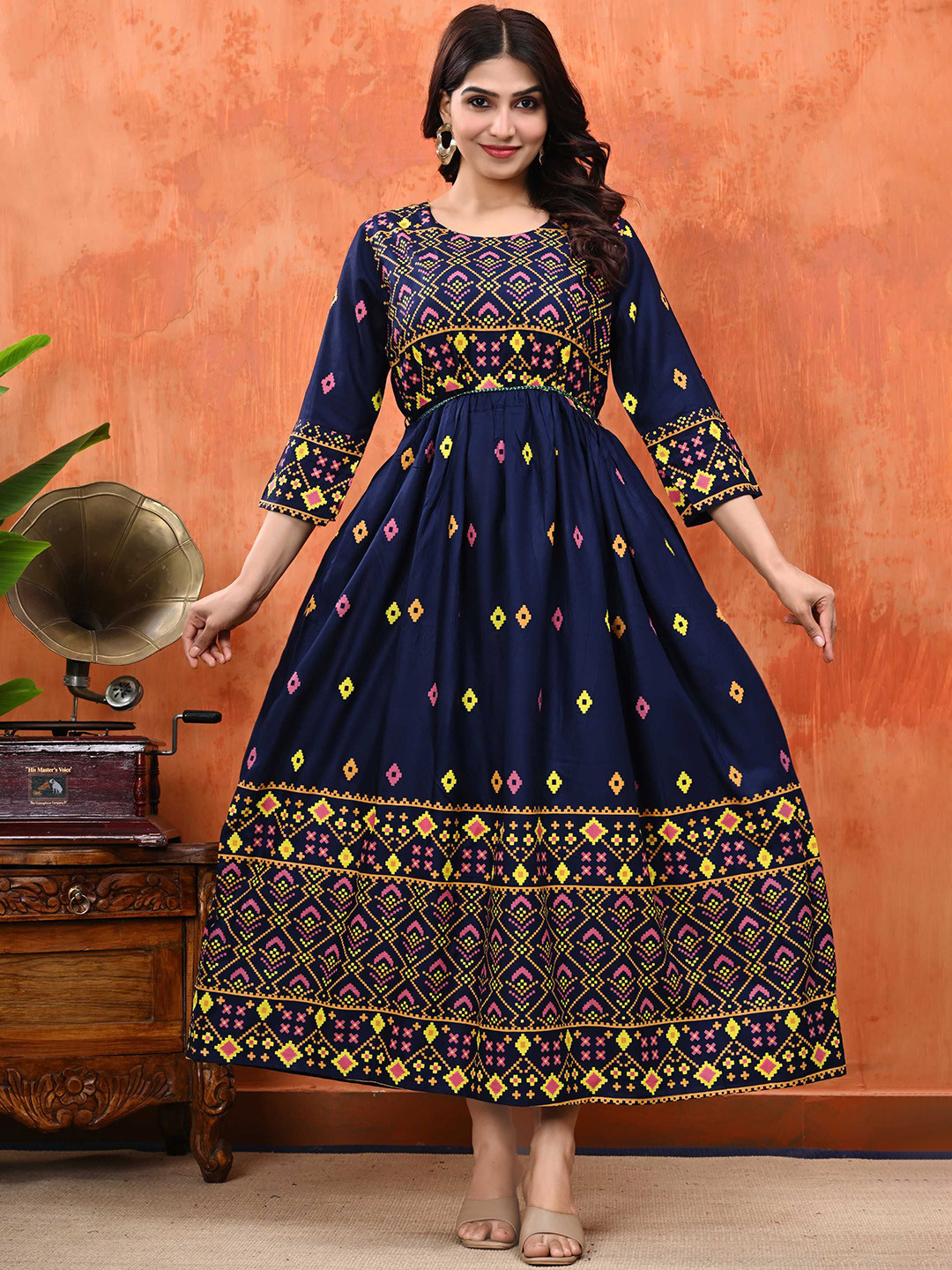 Cloth Bites Printed Fit & Flare Midi Dress