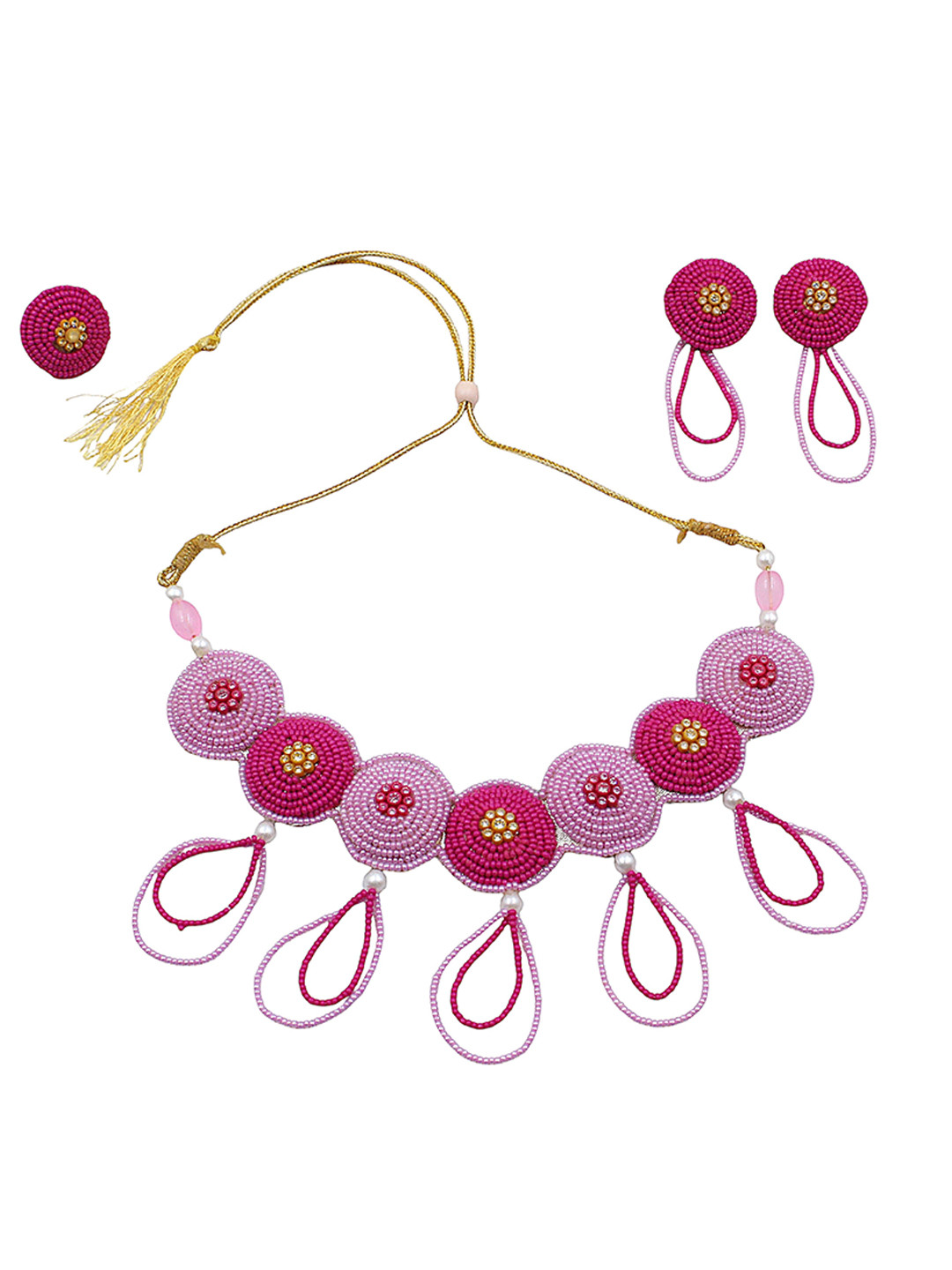 QUVYARTS Stone Studded & Beaded Jewellery Set