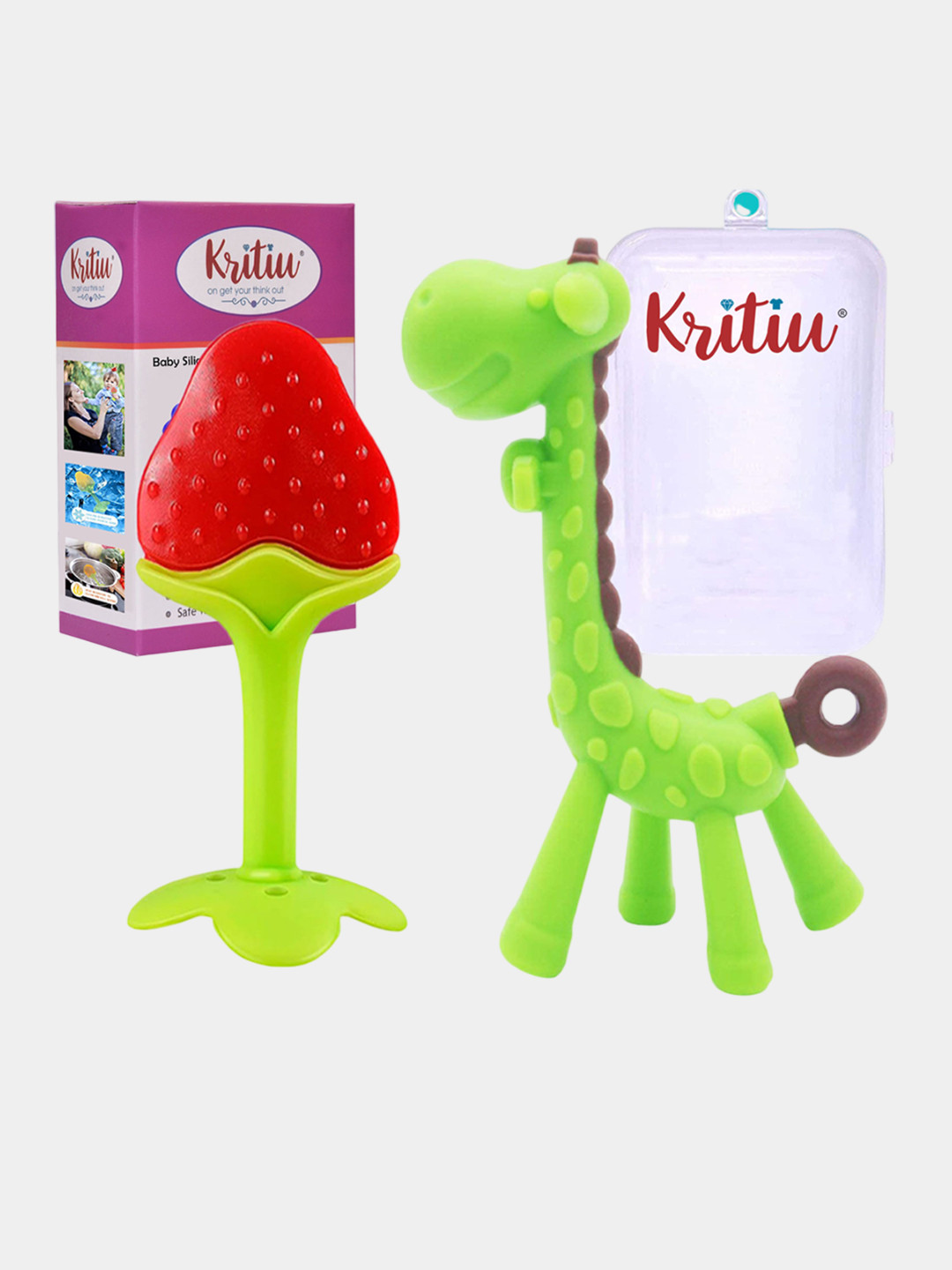 Kritiu Set Of 2 Textured Silicone Giraffe & Stand Teether