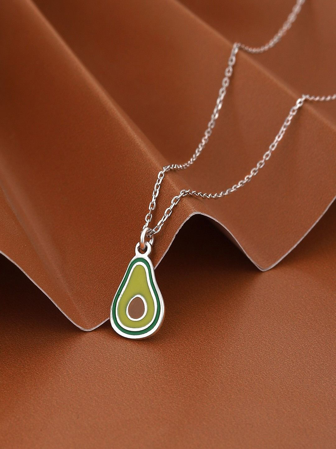 Carlton London 925 Sterling Silver Rhodium Plated Enamel Avocado Necklace