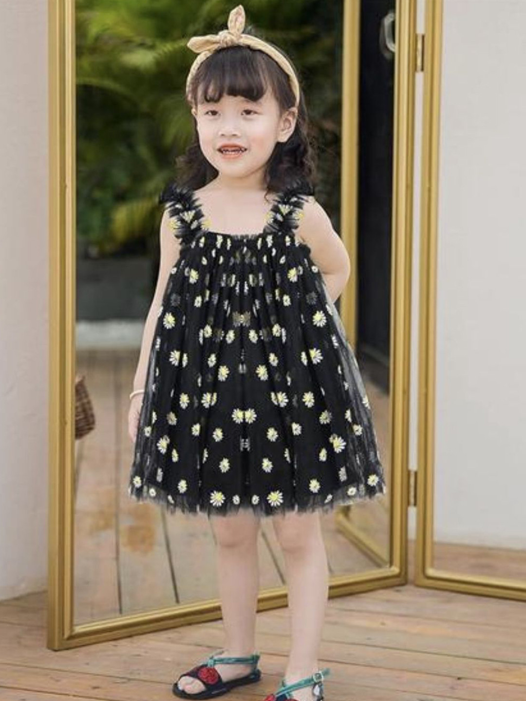 HARPITA Floral Printed Net Fit & Flare Dress