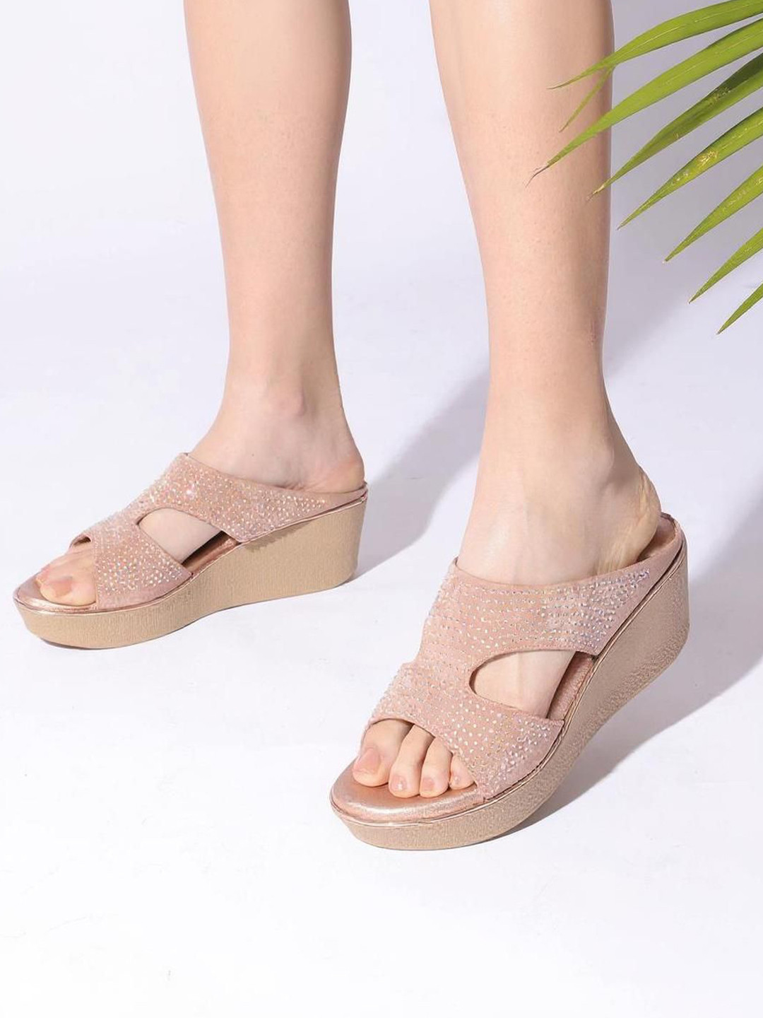 Kneetoes Women Peach Gemglow Wedge Party Sandals