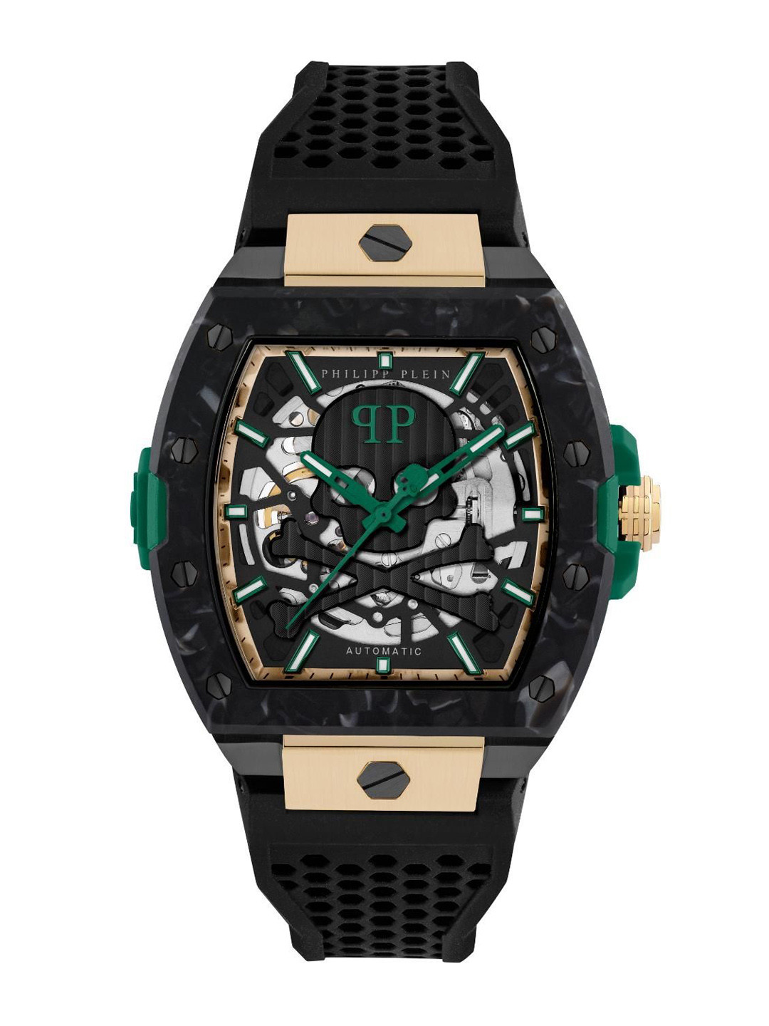 PHILIPP PLEIN Men Brass Dial & Straps Rectangular Reset Time Analogue Watch PWJFA0325