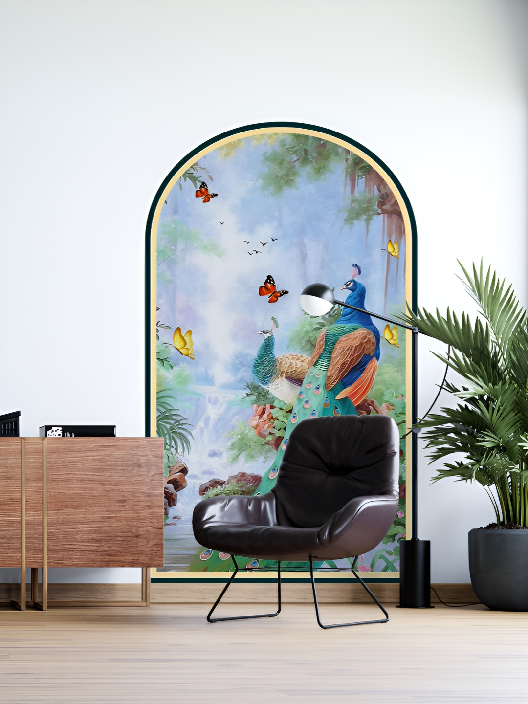 Myntra Elegant Homes Blue & Green Peacock Garden Printed Arch-Shaped Decorative Wallpaper