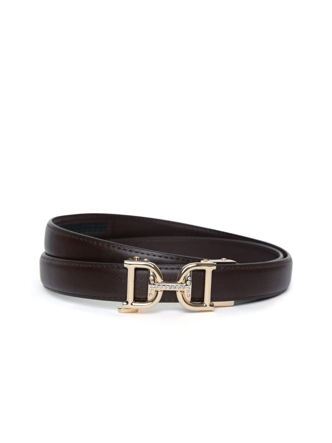 SSN BELTS Women Leather Auto Lock Slider Buckle Slim Belt