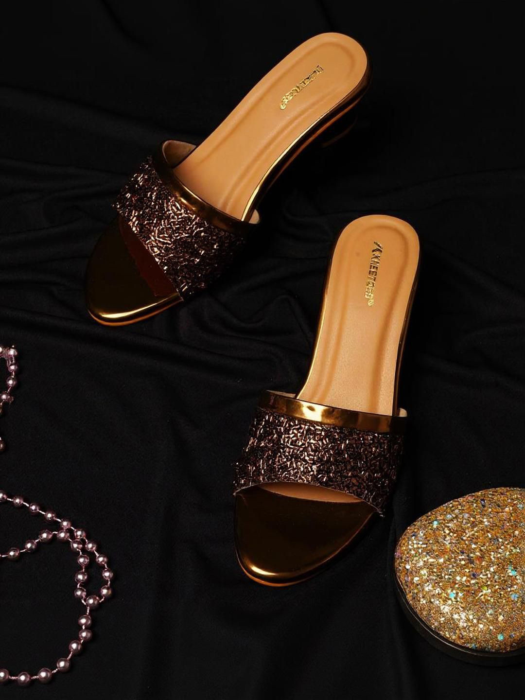 Kneetoes Women Shine Pop Bronze Beaded Block Sandals