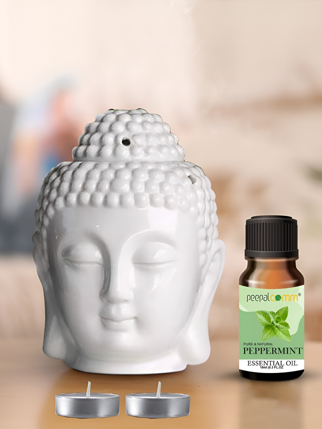 PEEPALCOMM Peppermint Essential Oil With 2 T-Light Candle & Buddha
