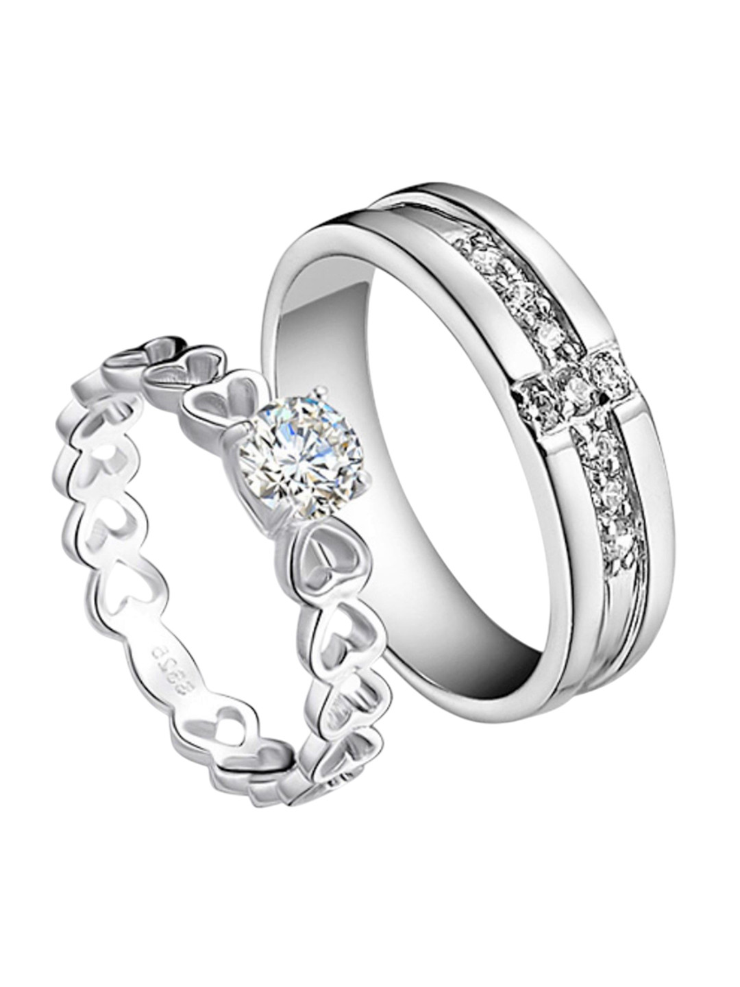 Ringzinnie Set Of 2 Stone-Studded Dil Cross Couple Adjustable Finger Ring