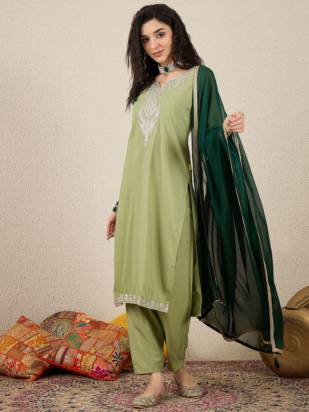 VredeVogel Women's Ethnic Kurta Pant Set with Dupatta