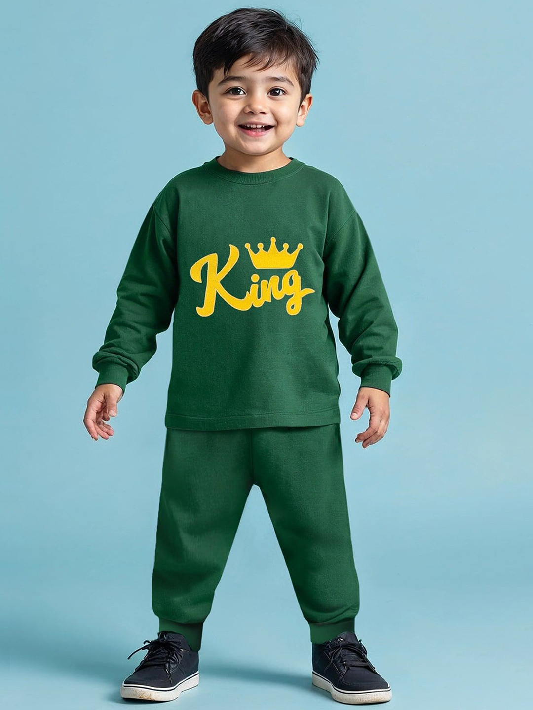 YK X Trampoline Kids Cotton Terry Loop Patch-Work Printed Night Suit Set