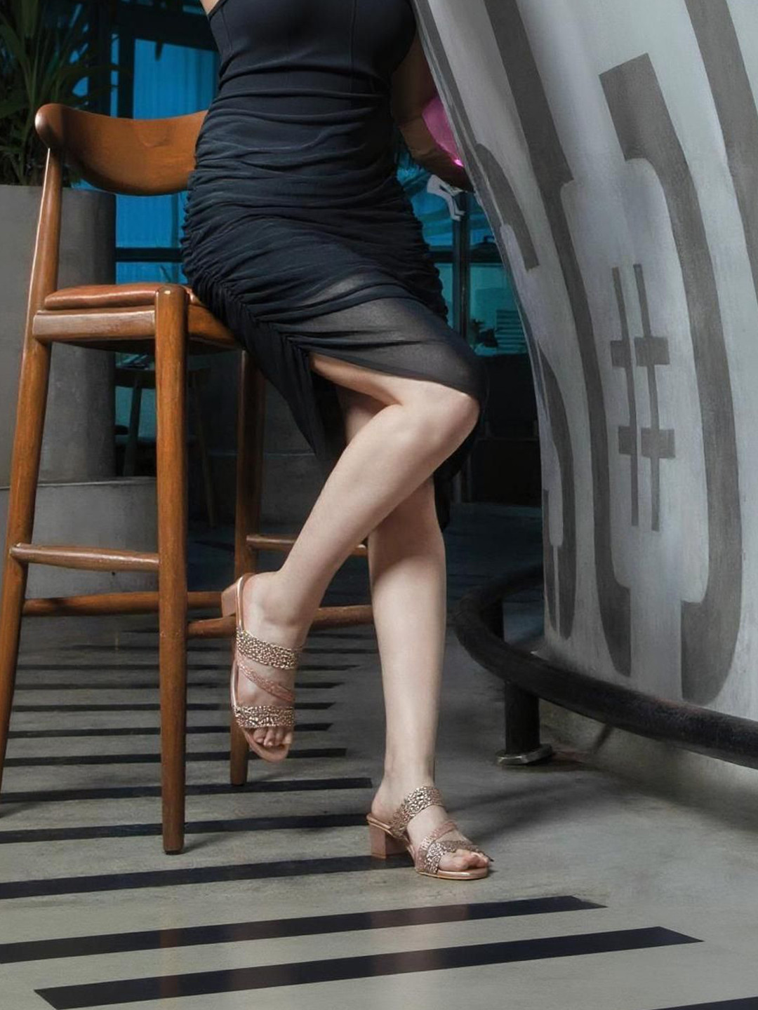 Kneetoes Women Gold Stone-Work Braided Block Heels