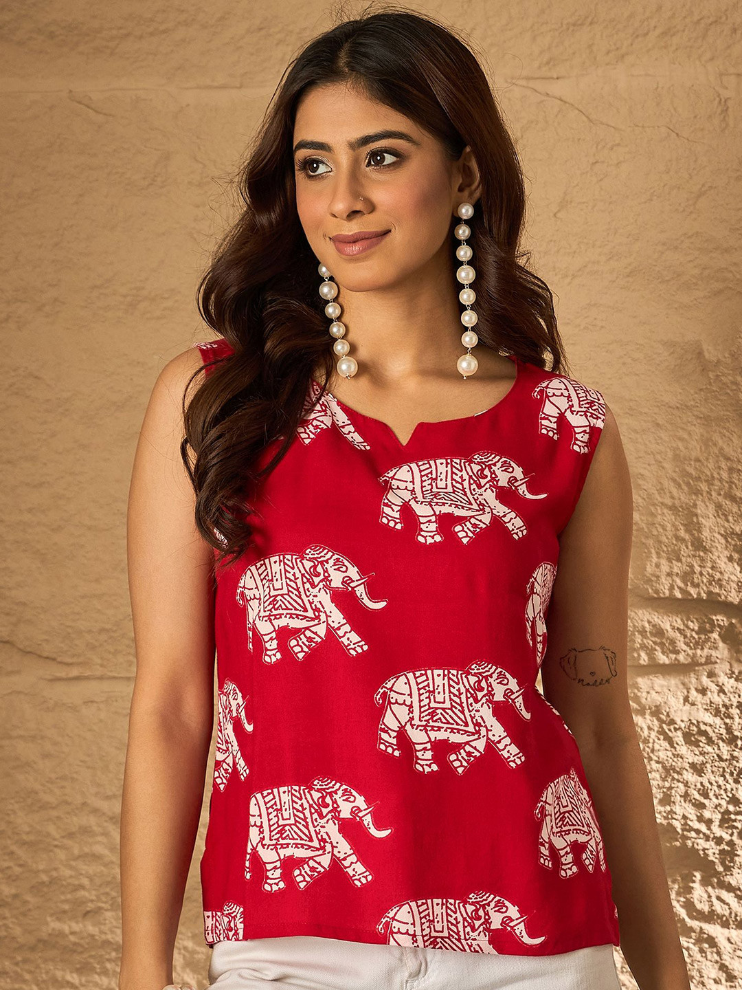 InWeave Women Ethnic Motifs Printed Sleeveless Cotton Top