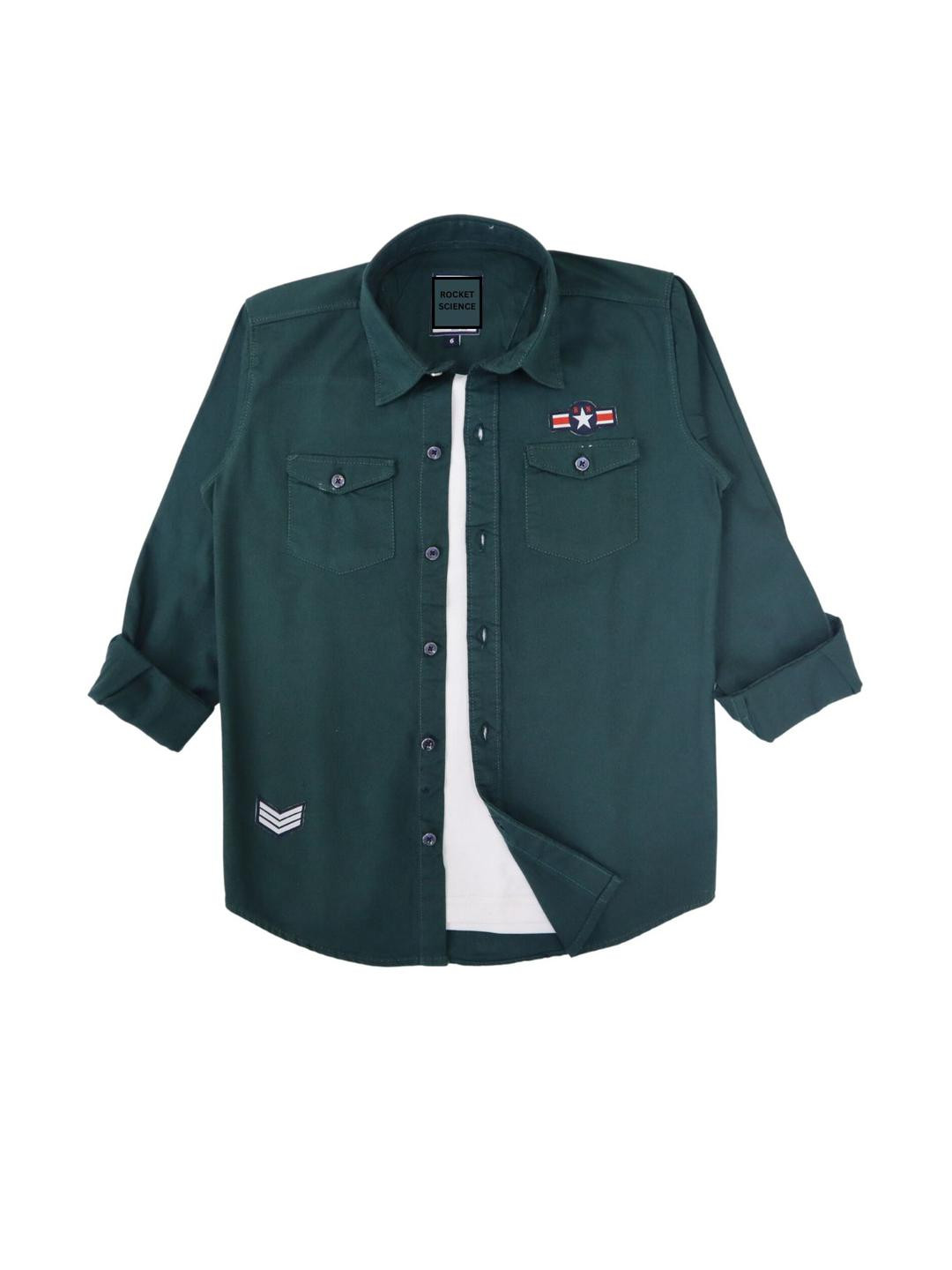 Rocket Science Boys Solid Cargo Shirt with Double Pockets